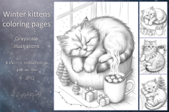 Cute cozy winter cats, Christmas coloring pages for adults Product Image 1