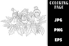 Christmas Coloring - Three Birds on a Holly Branch Product Image 1