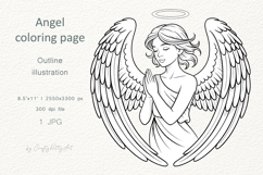 Beautiful angel coloring page, Praying holy angel with wings Product Image 1