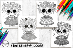 Cute sugar skull doll Halloween coloring pages Product Image 1
