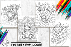 Highland cow Christmas coloring pages Product Image 1