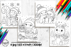 Cute dino winter coloring pages for kids Product Image 1