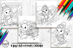 Cute bunny winter coloring pages for kids Product Image 1