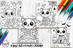 Cute Halloween coloring pages, Halloween cat clipart Product Image 1
