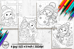 Cute bunny winter coloring pages for kids Product Image 1