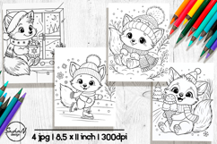 Cute Christmas fox coloring pages for kids Product Image 1
