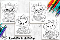 Cute Puppy Valentine Coloring Pages, Kawaii Coloring Pages Product Image 1