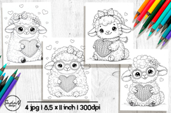 Valentine Sheep Coloring Pages, Cute Animals Clipart Product Image 1