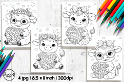 Cute Cow Valentine Coloring Pages, Kawaii Coloring Page Product Image 1