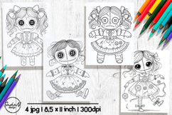 Cute Halloween coloring pages, Creepy doll clipart Product Image 1