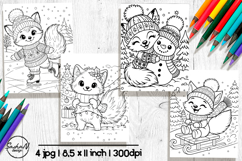 Cute Christmas fox coloring pages for kids Product Image 1