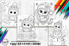 Cute owl winter coloring pages for kids Product Image 1