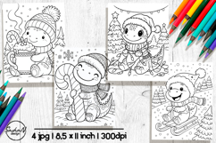 Cute dinosaur winter coloring pages for kids Product Image 1