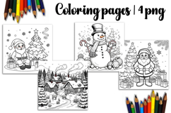 Christmas coloring page PNG, coloring book for kids Product Image 1