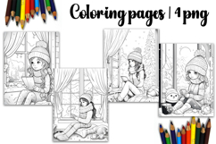 Christmas coloring page PNG, coloring book for kids Product Image 1
