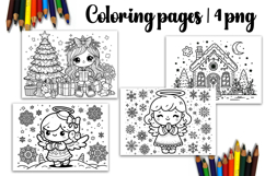 Christmas coloring page PNG, coloring book for kids Product Image 1