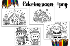 Christmas coloring page PNG, coloring book for kids Product Image 1