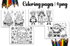 Christmas coloring page PNG, coloring book for kids Product Image 1