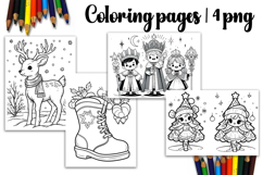 Christmas coloring page PNG, coloring book for kids Product Image 1