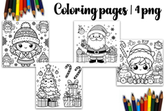 Christmas coloring page PNG, coloring book for kids Product Image 1