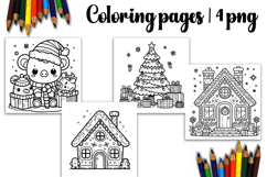 Christmas coloring page PNG, coloring book for kids Product Image 1