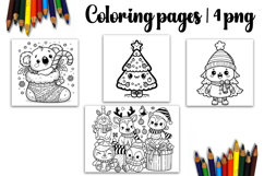 Christmas coloring page PNG, coloring book for kids Product Image 1