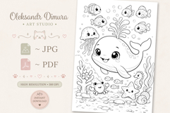 Cute Cartoon Whale Coloring Page and Coloring Book for Kids Product Image 2
