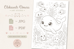 Cute Cartoon Whale Coloring Page and Coloring Book for Kids Product Image 3