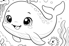 Cute Cartoon Whale Coloring Page and Coloring Book for Kids Product Image 5