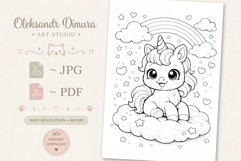 Cartoon Unicorn Coloring Page and Coloring Book for Kids Product Image 2