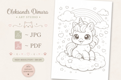 Cartoon Unicorn Coloring Page and Coloring Book for Kids Product Image 3