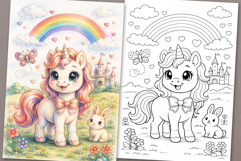 Cartoon Unicorn Coloring Page and Coloring Book for Kids Product Image 1