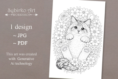 Cat coloring page for adults. Adult coloring page flowers Product Image 2