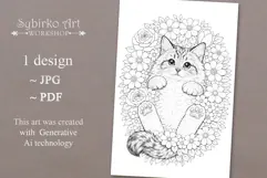 Cat coloring page for adults. Adult coloring page flowers Product Image 2