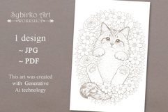 Cat coloring page for adults. Adult coloring page flowers Product Image 3
