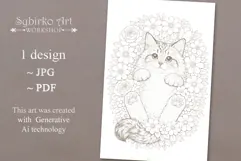Cat coloring page for adults. Adult coloring page flowers Product Image 3