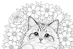 Cat coloring page for adults. Adult coloring page flowers Product Image 4