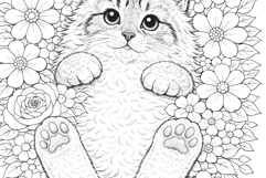 Cat coloring page for adults. Adult coloring page flowers Product Image 5