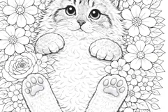 Cat coloring page for adults. Adult coloring page flowers Product Image 5