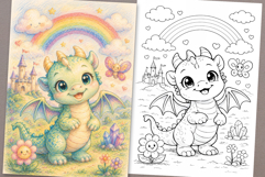 Cute Cartoon Dragon Coloring Page and Coloring Book for Kids Product Image 1