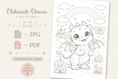 Cute Cartoon Dragon Coloring Page and Coloring Book for Kids Product Image 3