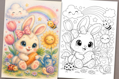 Cute Cartoon Bunny Coloring Page and Coloring Book for Kids Product Image 1