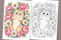 Kitten coloring page for adults. Adult coloring book flowers Product Image 1