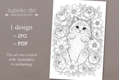 Kitten coloring page for adults. Adult coloring book flowers Product Image 2
