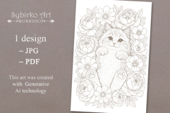 Kitten coloring page for adults. Adult coloring book flowers Product Image 3