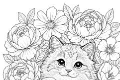 Kitten coloring page for adults. Adult coloring book flowers Product Image 4