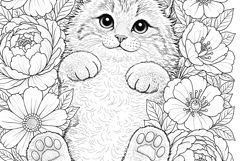 Kitten coloring page for adults. Adult coloring book flowers Product Image 5