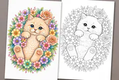 Cat coloring page for adults. Adult coloring book flowers Product Image 1