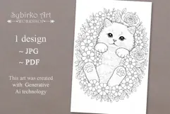 Cat coloring page for adults. Adult coloring book flowers Product Image 2