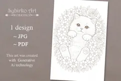 Cat coloring page for adults. Adult coloring book flowers Product Image 3